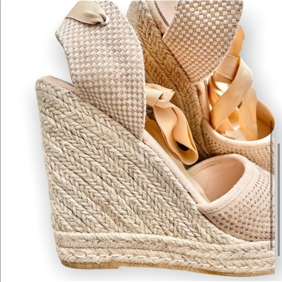 Catherine Malandrino Zavey woven platform espadrilles rhinestone size 8 neutral - Picture 4 of 9